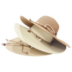 Boho Sun Hat Beads Solid Straw Foldable Travel Beach Hat