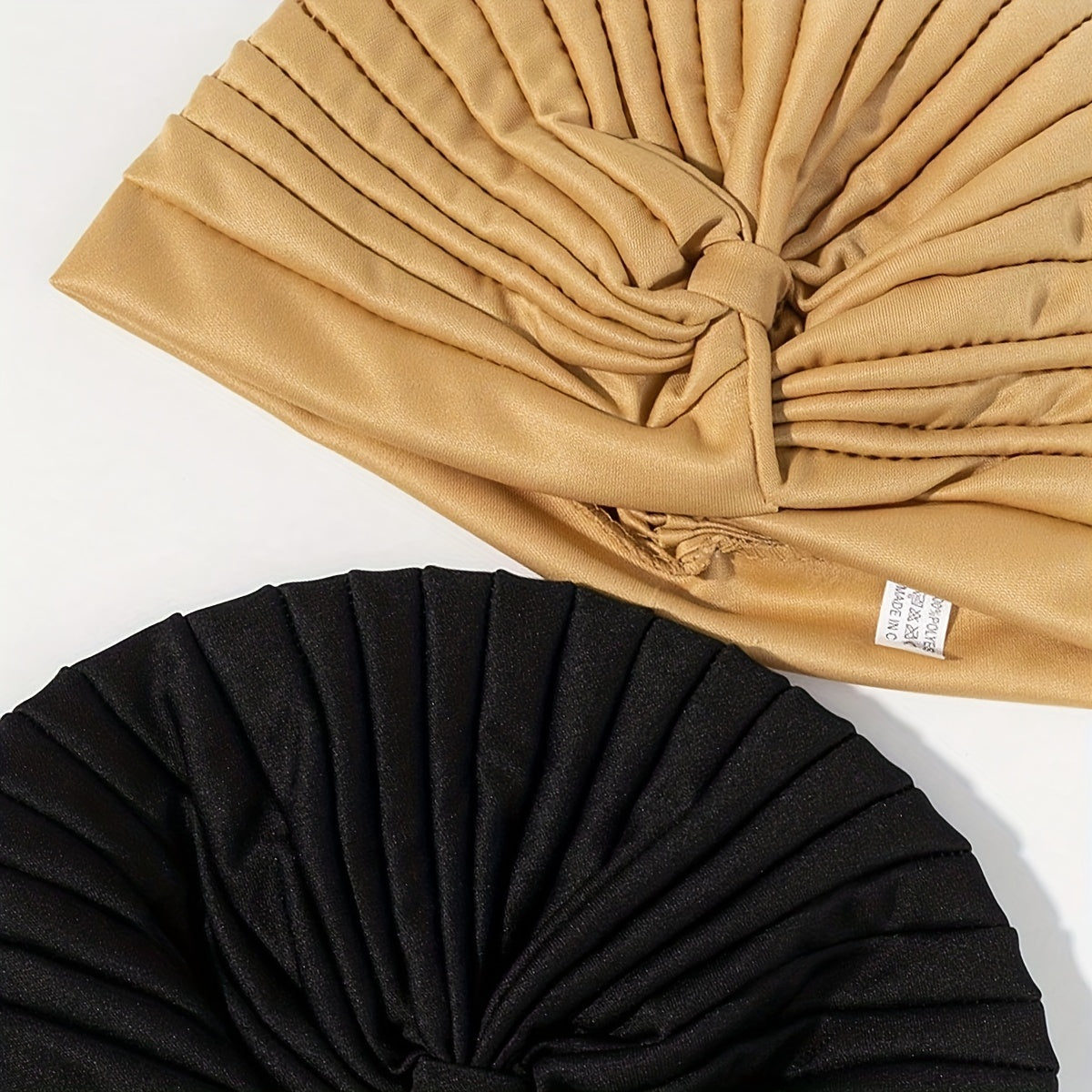 2pcs Turmeric & Turban Cap BowKnot Pleated Head Wraps Elastic Ramadan Head Scarf