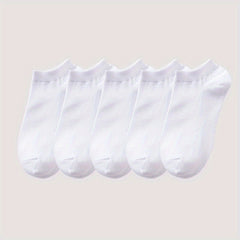 5 Pairs Breathable Low Cut Ankle Solid Socks Women's Stockings