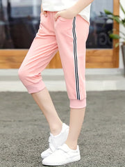 Girls Striped Taping Capris for Summer