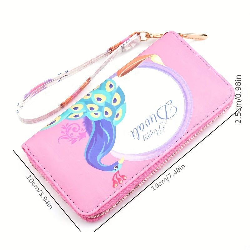 Peacock Print Long Wallet Clutch Purse Wrist Phone Bag