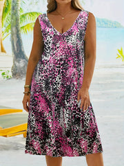  Women's Random Print V Neck Tank Dress
