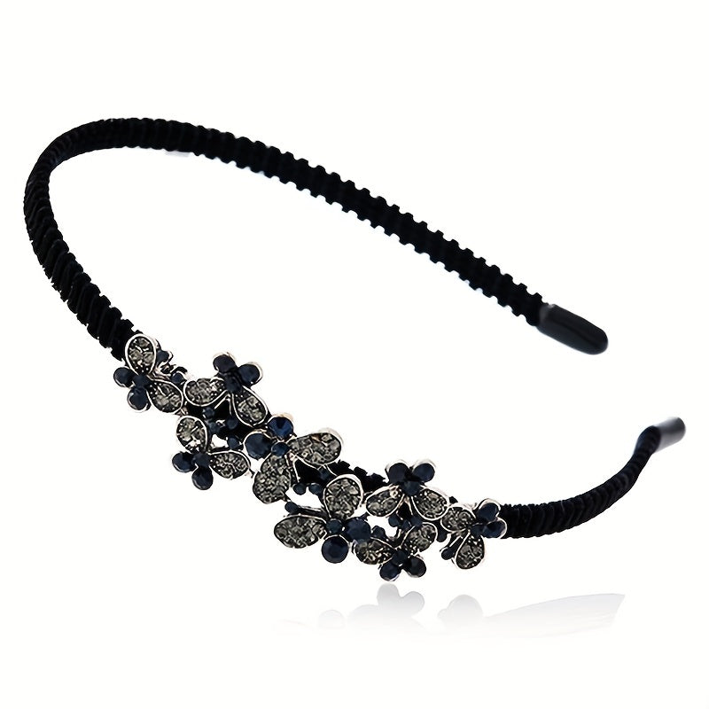 Crystal Flower Hair Band Head Jewelry Rhinestone Non Slip Hair Hoop