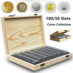 50 100 Slots Coin Collections Wooden Display Case