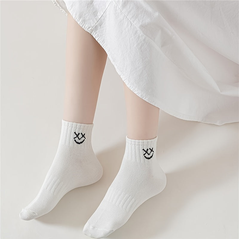 10 Pairs Smiling Print Socks Comfy & Breathable Mid Tube Socks