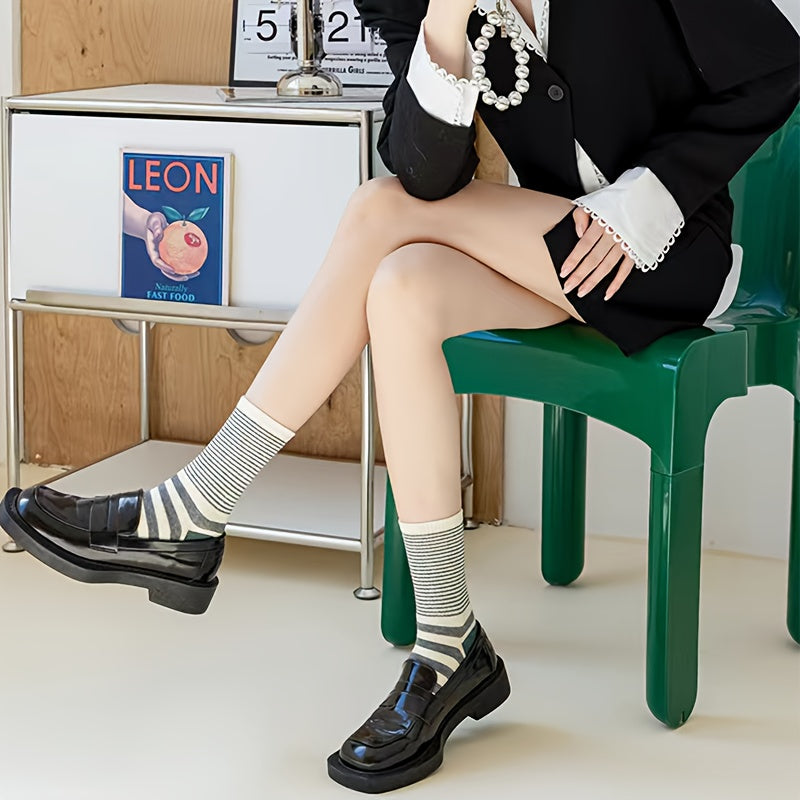 5 Pairs Colorblock Striped Socks Comfy & Breathable Women's Stockings