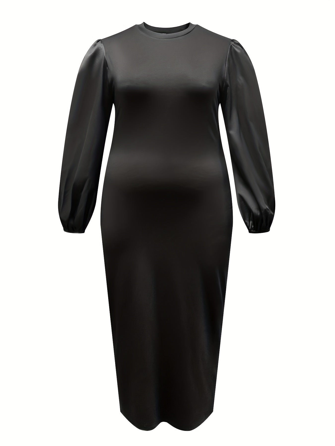  Solid Lantern Sleeve Bodycon Midi Dress