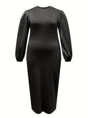  Solid Lantern Sleeve Bodycon Midi Dress