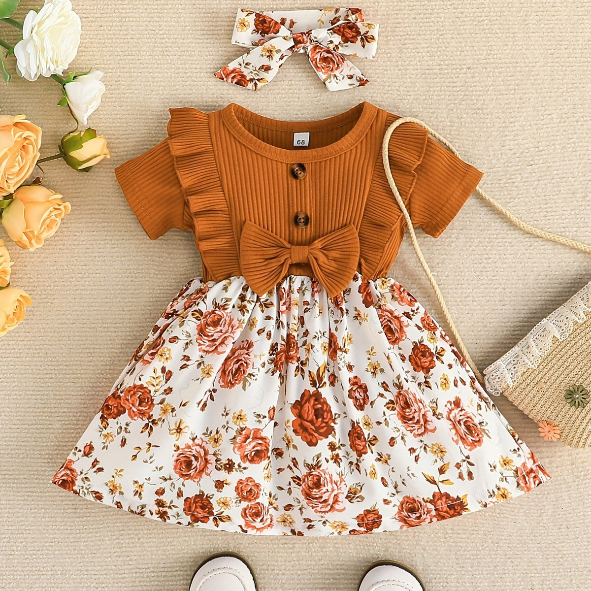 Baby Girls Ruffle Floral Dress Headband Set