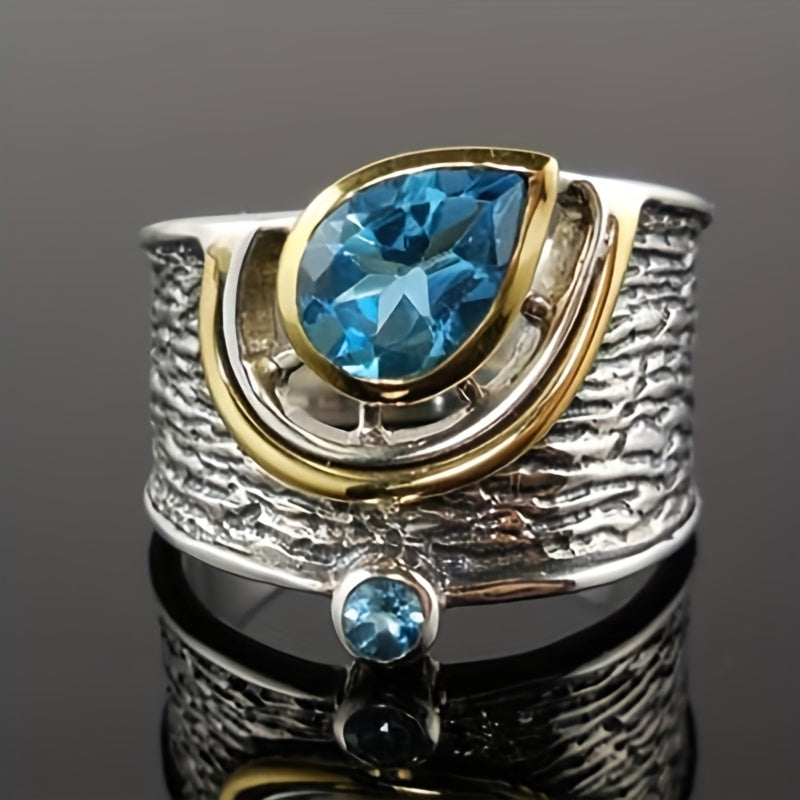 Vintage Style Zircon Finger Ring Inlaid Water Drop Shape Band Jewelry