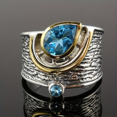 Vintage Style Zircon Finger Ring Inlaid Water Drop Shape Band Jewelry