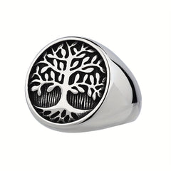 Lucky Tree Of Life Silvery Ring Men's Vintage Ring