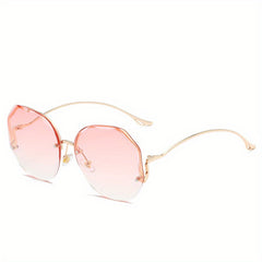 Oversized Rimless Sunglasses Ombre Lens Metal Frame UV400