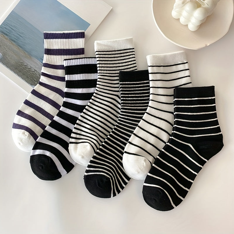6 Pairs Striped Crew Socks for Women