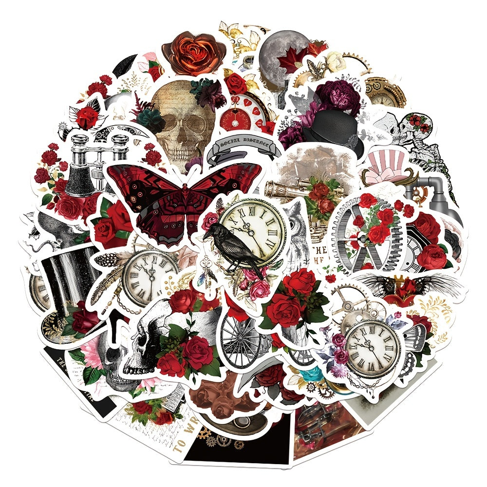 50pcs Steampunk Rose Waterproof Sticker Toy Refrigerator Water Cup Decoration