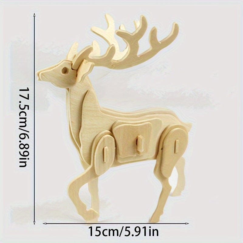 3D Animal Wooden Puzzle Educational Toy DIY Building Block Model