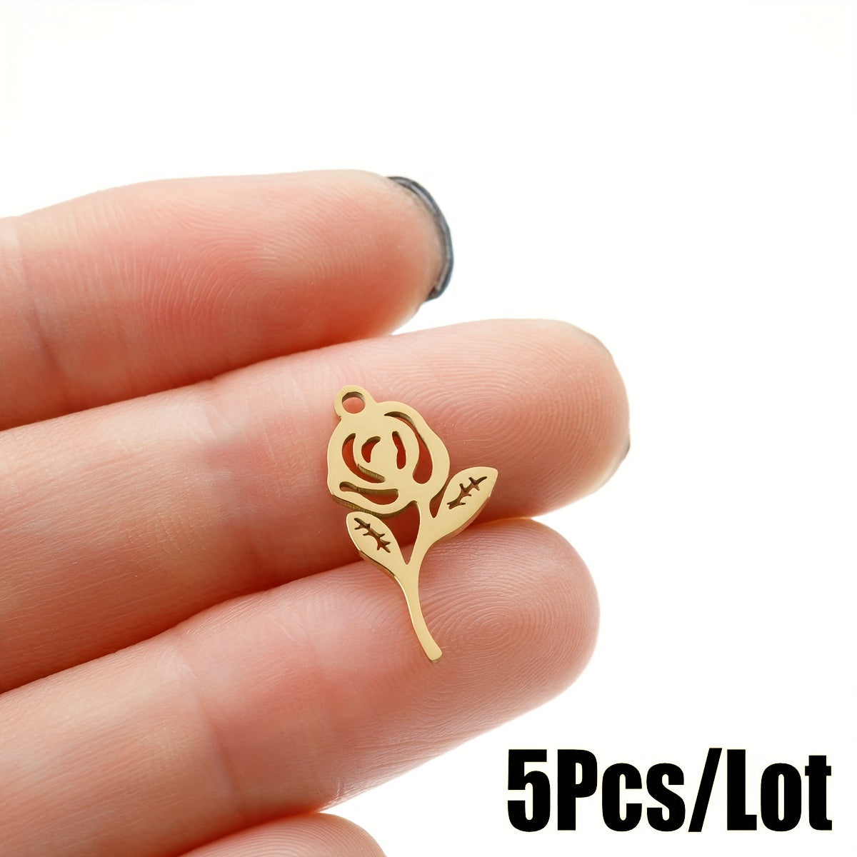5PCS Stainless Steel Hollow Rose Flower Charms Pendants