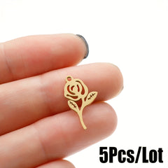 5PCS Stainless Steel Hollow Rose Flower Charms Pendants