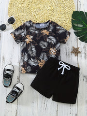 Baby Boys Coconut Tree Print T-shirt & Shorts Set Summer Beach Vacation Clothes