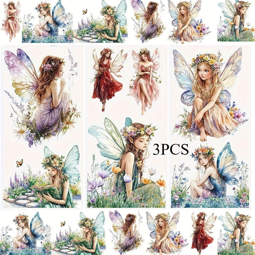 3pcs Fairy Rub On Transfer Stickers - Waterproof Decals for DIY Scrapbook