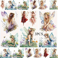 3pcs Fairy Rub On Transfer Stickers - Waterproof Decals for DIY Scrapbook