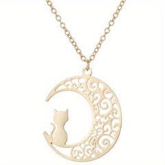 Moon Cat Necklace Stainless Steel Hollowed Out Collarbone Accessory