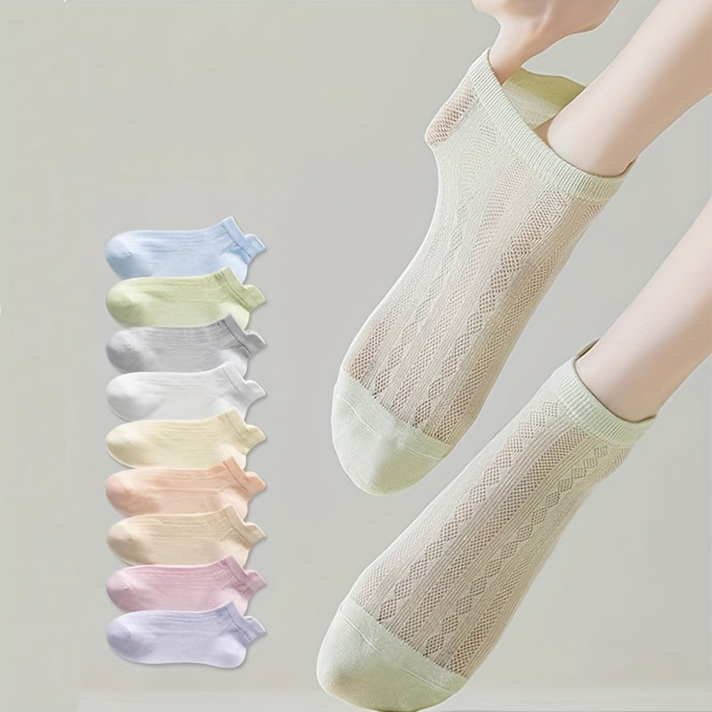 9 Pairs Argyle Pattern Mesh Socks Comfy & Breathable Women's Stockings
