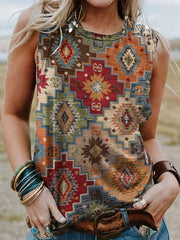 Geometric Print Tank Top Crew Neck Sleeveless Summer Top
