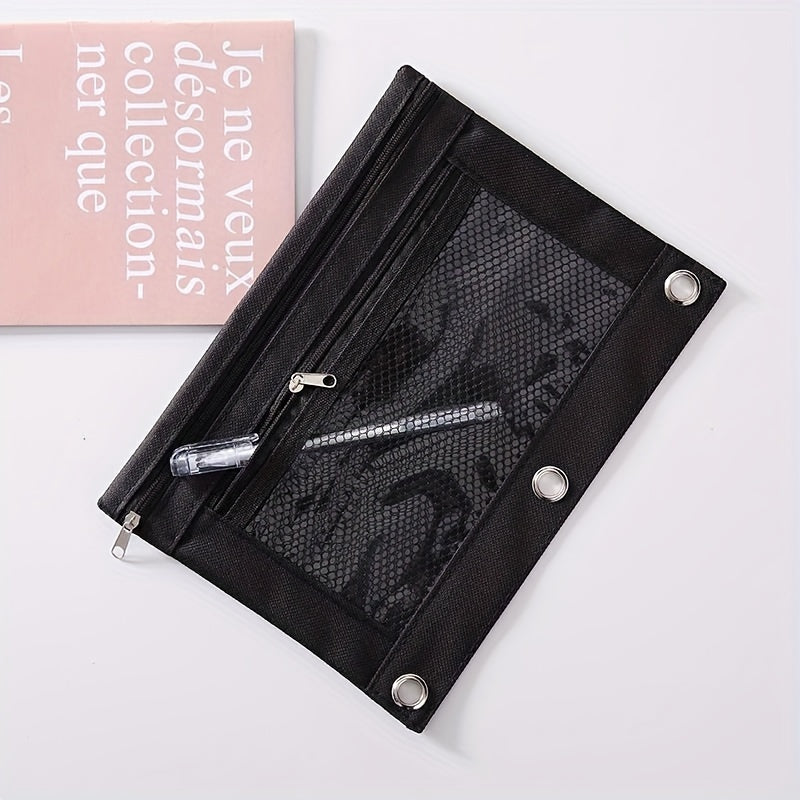 6-Piece Binder Pencil Case with Zipper & Rivet Reinforcement