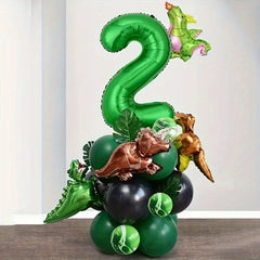 Jungle Dinosaur Birthday Party Balloons Set with Green Number Balloons