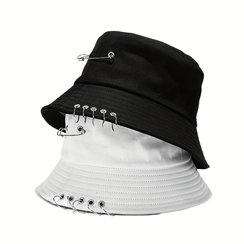 Hip Hop Couple Bucket Hat Unisex Ring Decor Sunscreen Basin Hat