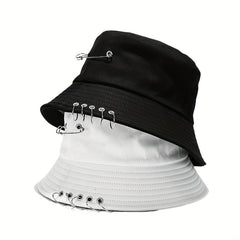 Hip Hop Couple Bucket Hat Unisex Ring Decor Sunscreen Basin Hat