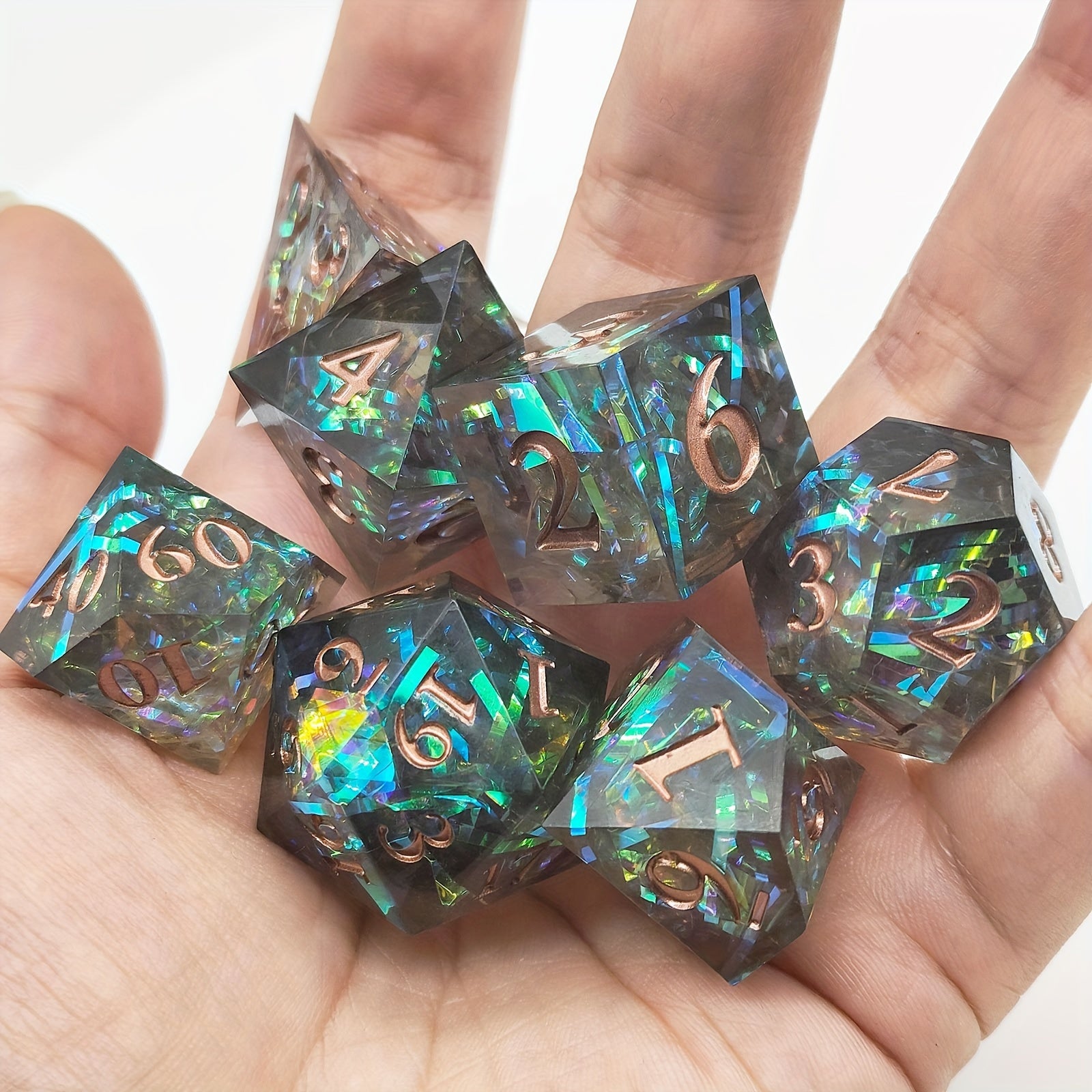 Colorful Striped Dice Set Of 7 Polyhedron Crafting Board Game