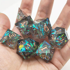 Colorful Striped Dice Set Of 7 Polyhedron Crafting Board Game