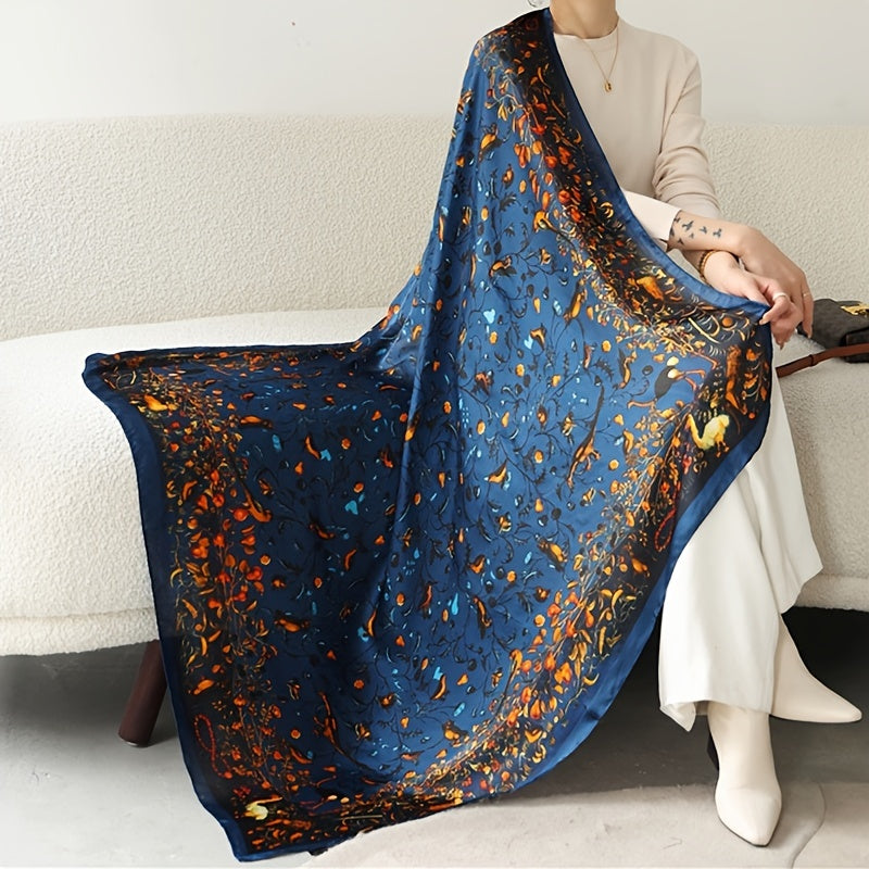 Crane Print Square Scarf Vintage Sunscreen Shawl Beach Travel Head Wrap