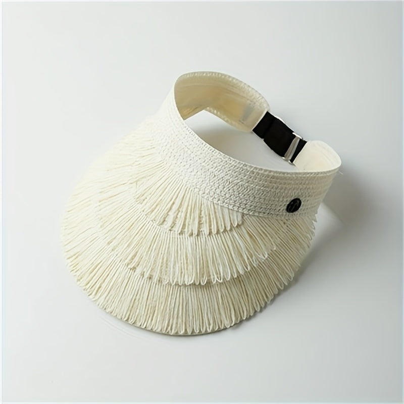 Straw Tassel Visor Hat UV Protection Lightweight