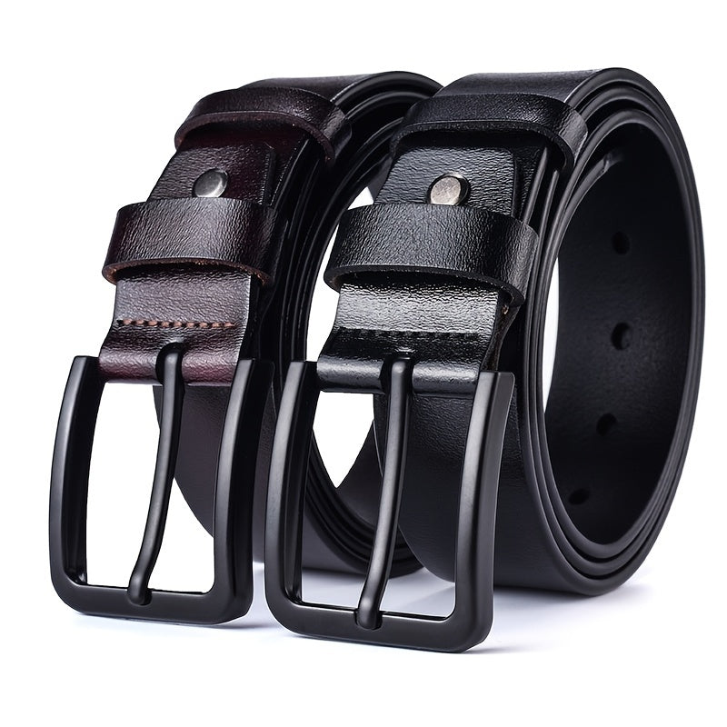 Men's Leather Belt Pin Buckle Cowhide Casual Leather Belt Retro Pants Belt