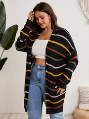  Striped Long Sleeve Open Front Cardigan