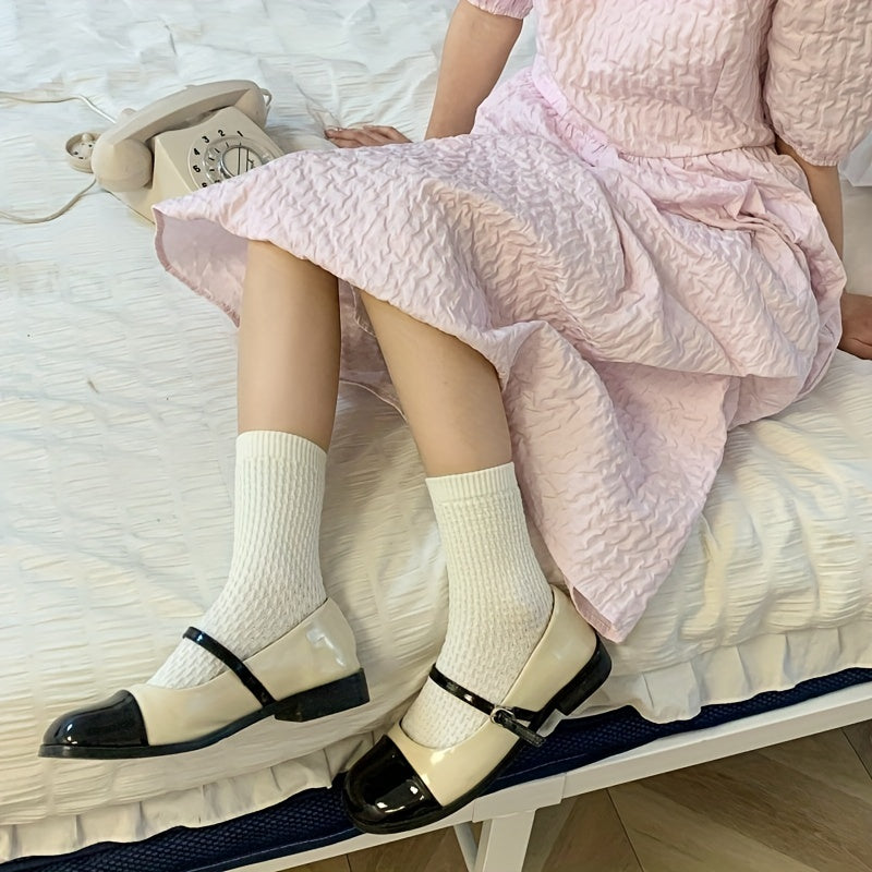 Textured Crew Socks Breathable Mid Tube Women's Stockings