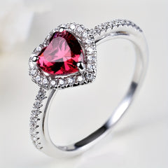 925 Silver Red Love Faux Gemstone Ring Wedding Banquet Jewelry Gift