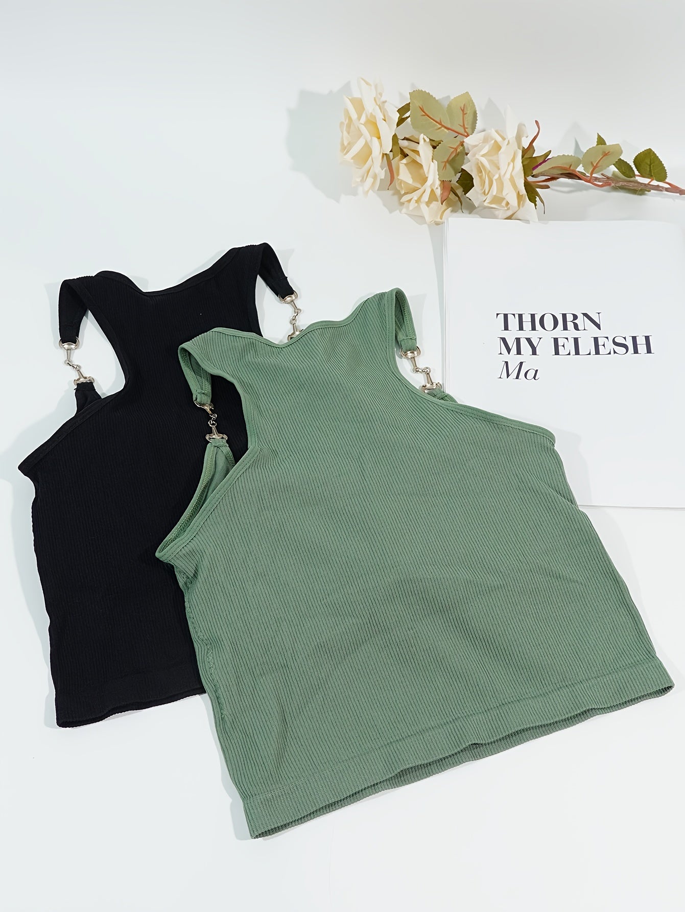 2pcs Chain Linked Cami Tops Ribbed Sleeveless Slim Fit Women's Lingerie