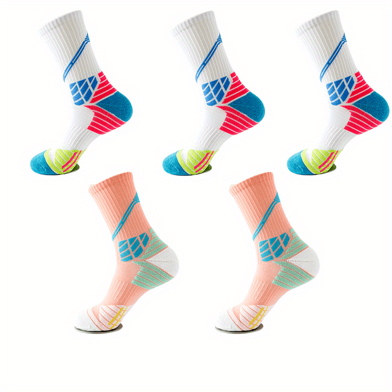 5 Pairs Colorblock Sports Socks for Women