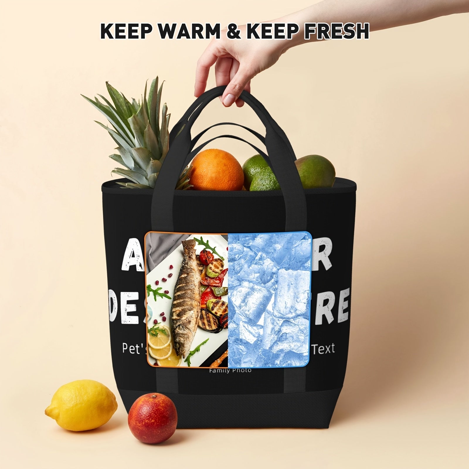 Large Capacity Insulated Lunch Bag, Zipper Polyester Square Lunch Tote