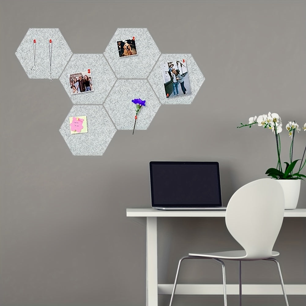 6pcs Hexagon Felt Bulletin Board Self Adhesive Wall Tiles with Push Pins