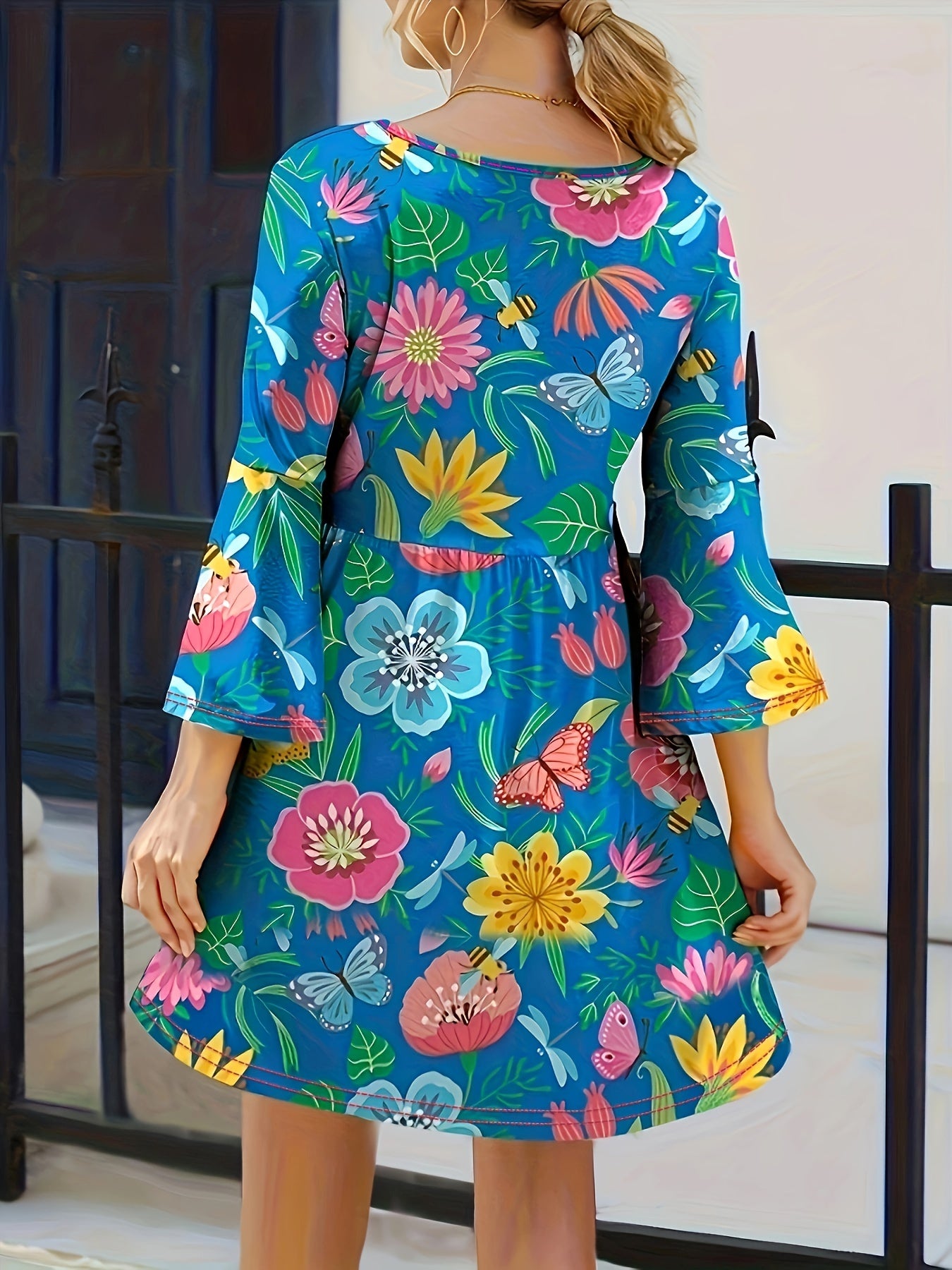  Casual Dress Women's Plus Floral & Butterfly Print