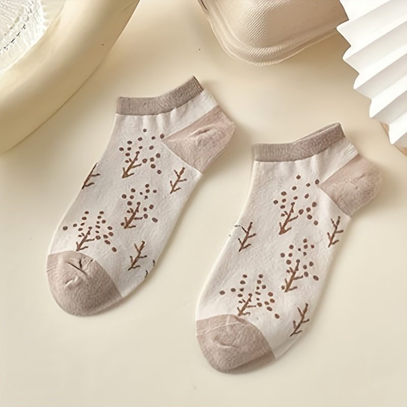 5 Pairs Floral Print Low Cut Ankle Socks Women's Stockings