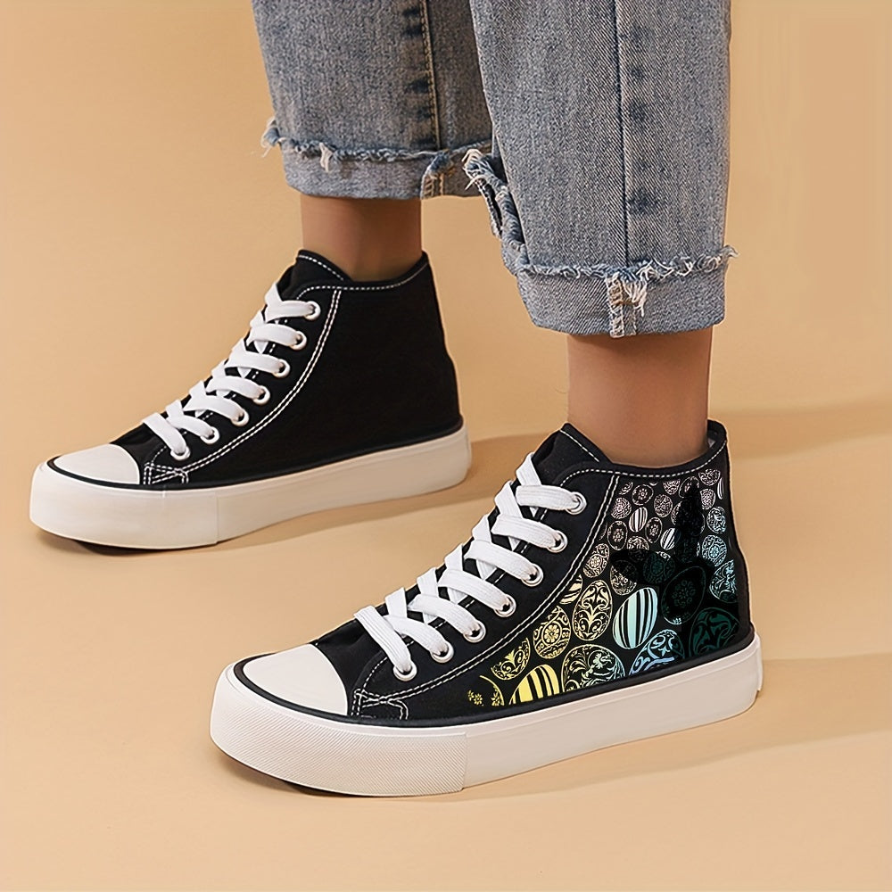 Girl's High Top Easter Egg Pattern Skate Shoes