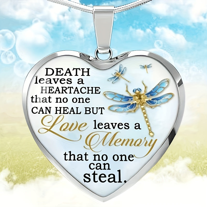 Heart Dragonfly Text Pendant Necklace Party Jewelry Men Gift