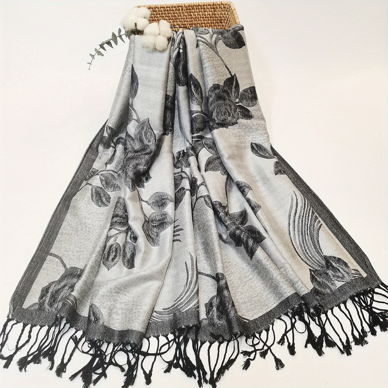 Vintage Jacquard Tassel Scarf Paisley Print Shawl