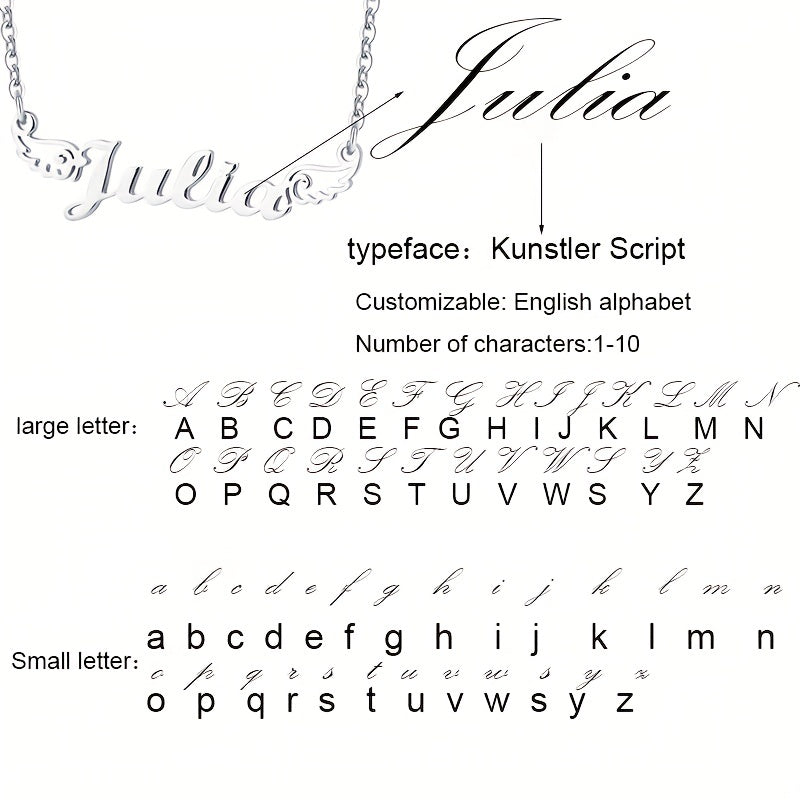 Personalized Angel Wings Pendant Name Necklace Custom Engraved Letter Hollow Cut